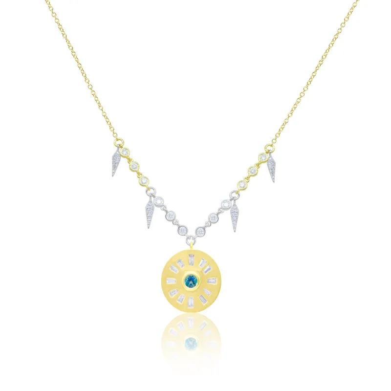 Two Tone Blue Topaz and Diamond Coin Necklace sold by Meira T