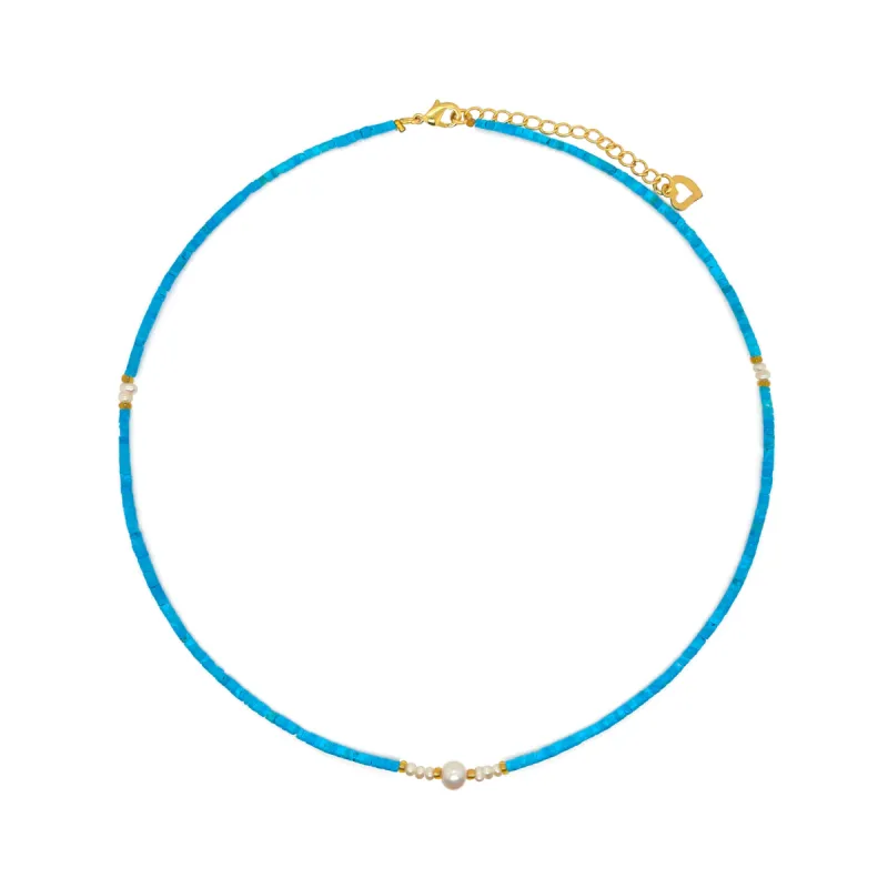 Turquoise and Pearl Bead Choker sold by Meira T