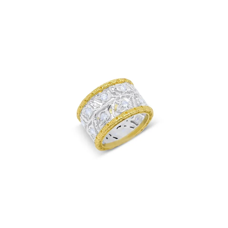 Yellow Gold Vintage Filigree Vine Motif Diamond Ring sold by Meira T