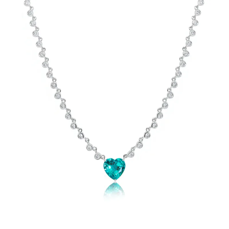White Gold Lab Grown Paraiba Heart Necklace sold by Meira T