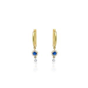 Yellow Gold Blue Sapphire Diamond Earrings sold by Meira T