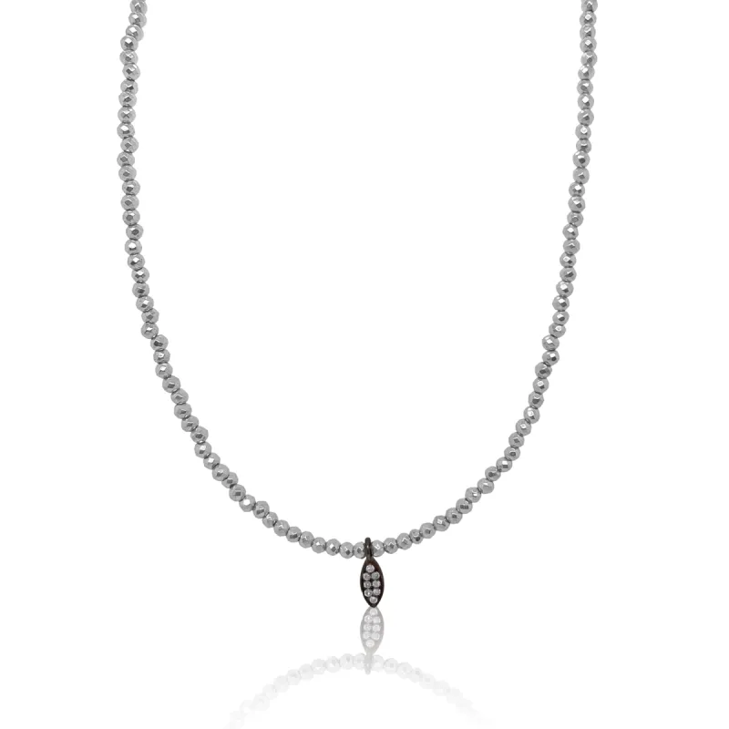 Silverite Bead Necklace with Silver and Diamond Charm sold by Meira T