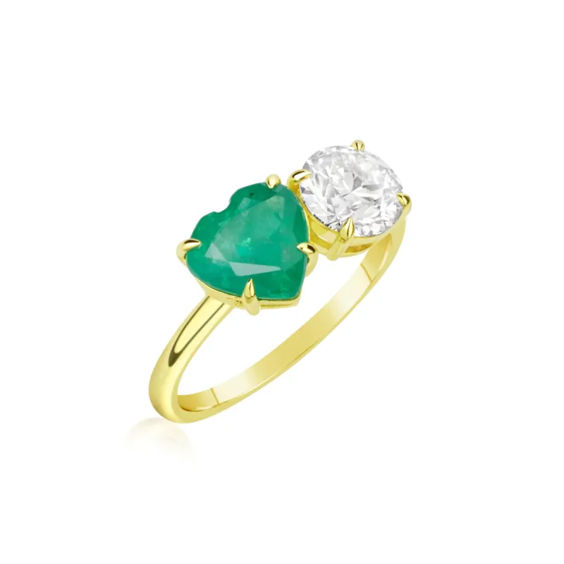 Yellow Gold Emerald Heart And Diamond Ring sold by Meira T