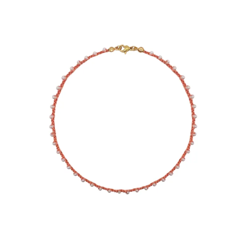 Light Pink Chord and Pink Colored Iridescent Bead Anklet sold by Meira T