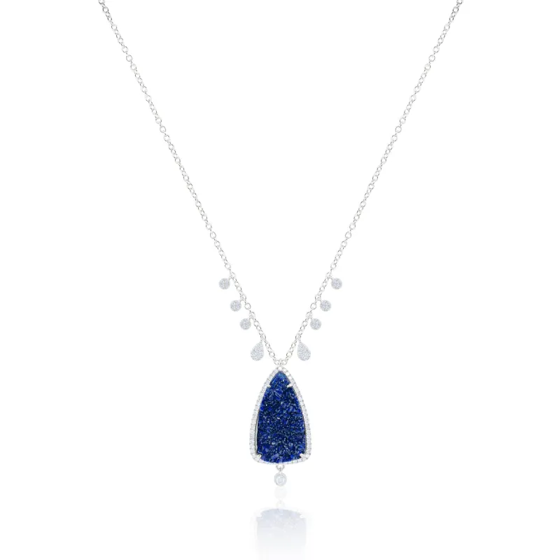 White Gold Blue Druzy Necklace sold by Meira T