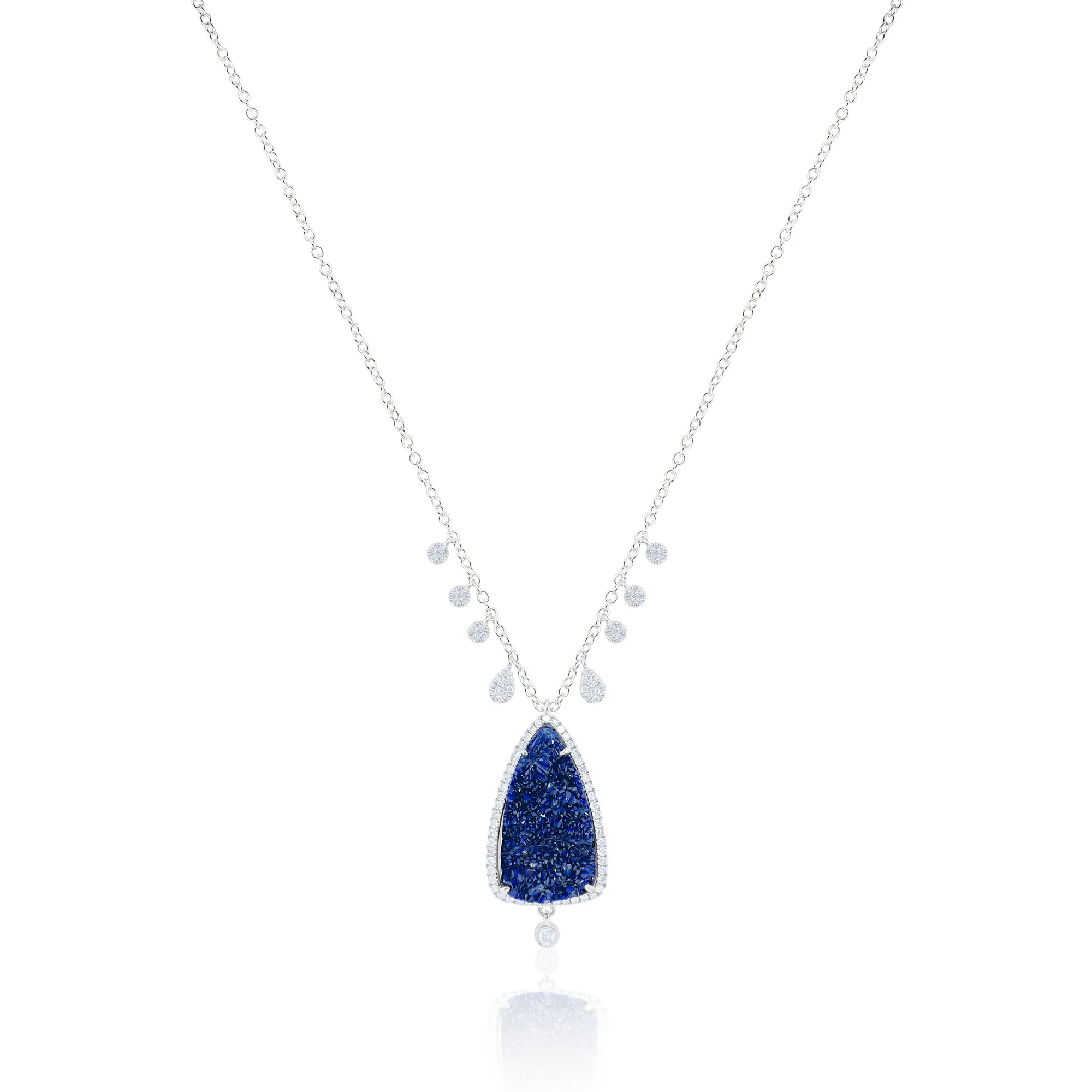 White Gold Blue Druzy Necklace sold by Meira T