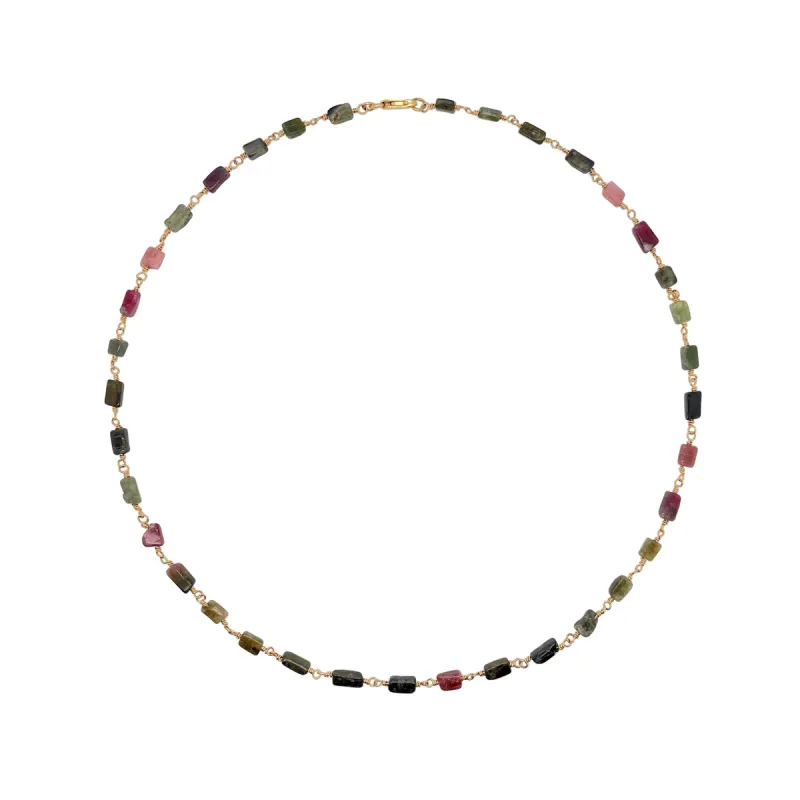 Watermelon Tourmaline Bead and Chain Necklace sold by Meira T