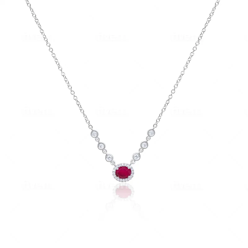 Dainty Ruby Diamond Halo Necklace sold by Meira T