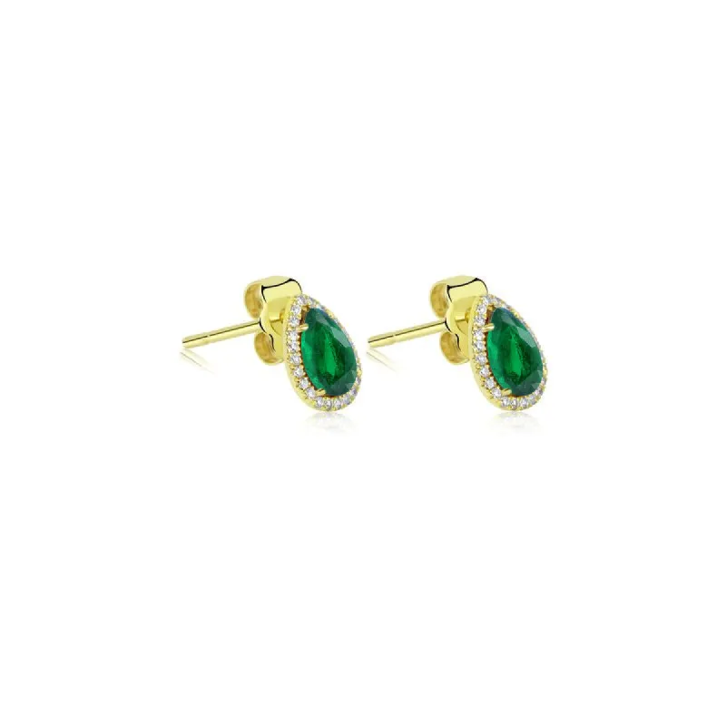 Tear Drop Emerald Yellow Gold Studs sold by Meira T