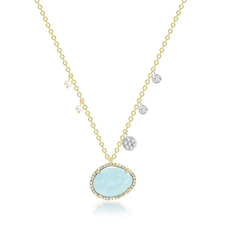 Milky Aqua with Off-Centered Pearls & Diamond Charms sold by Meira T
