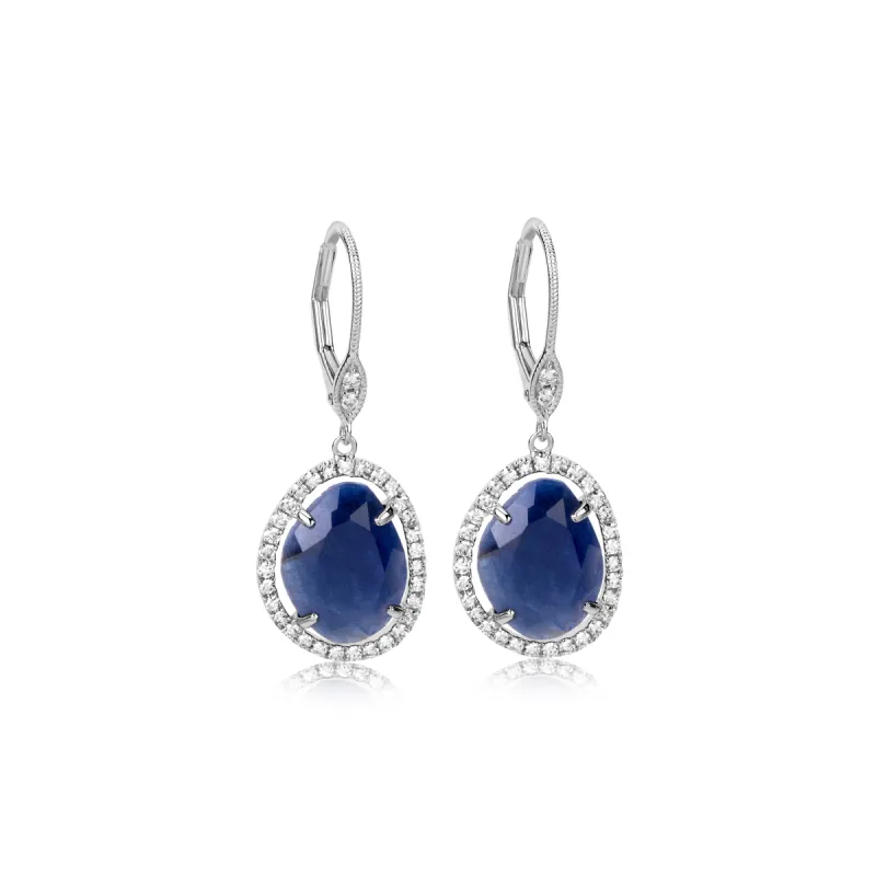 14 Kt White Gold .50 Ct Diamond and Blue Sapphire Earrings sold by Meira T