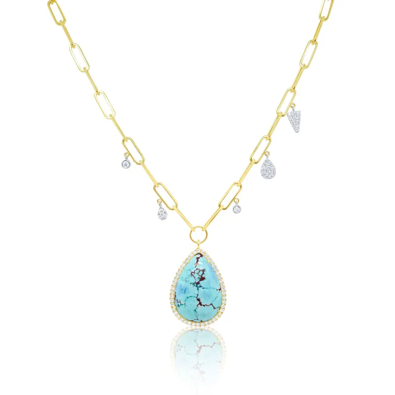 Yellow Gold Paperclip and Turquoise Necklace sold by Meira T