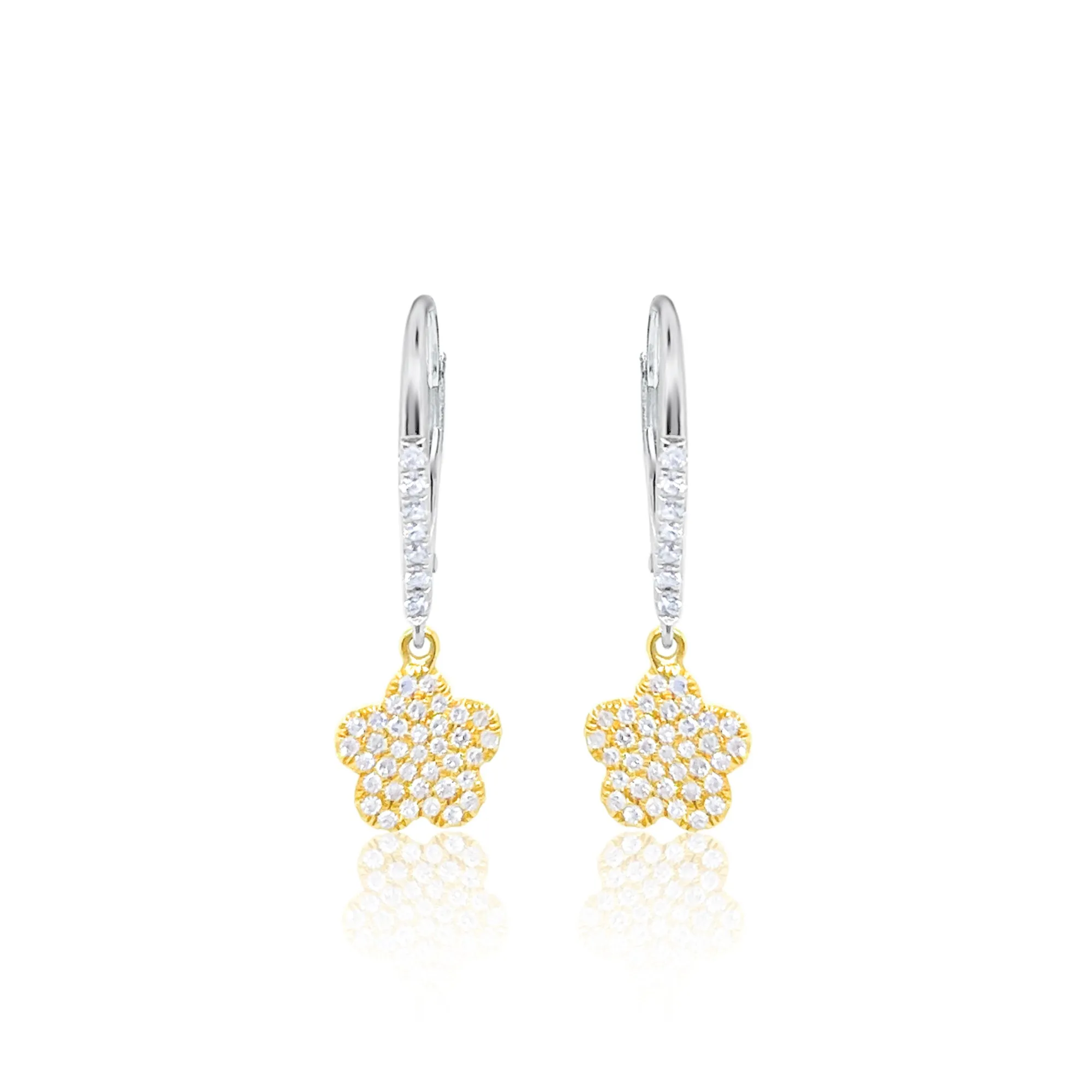 Two Tone Gold Flower Diamond Earrings sold by Meira T