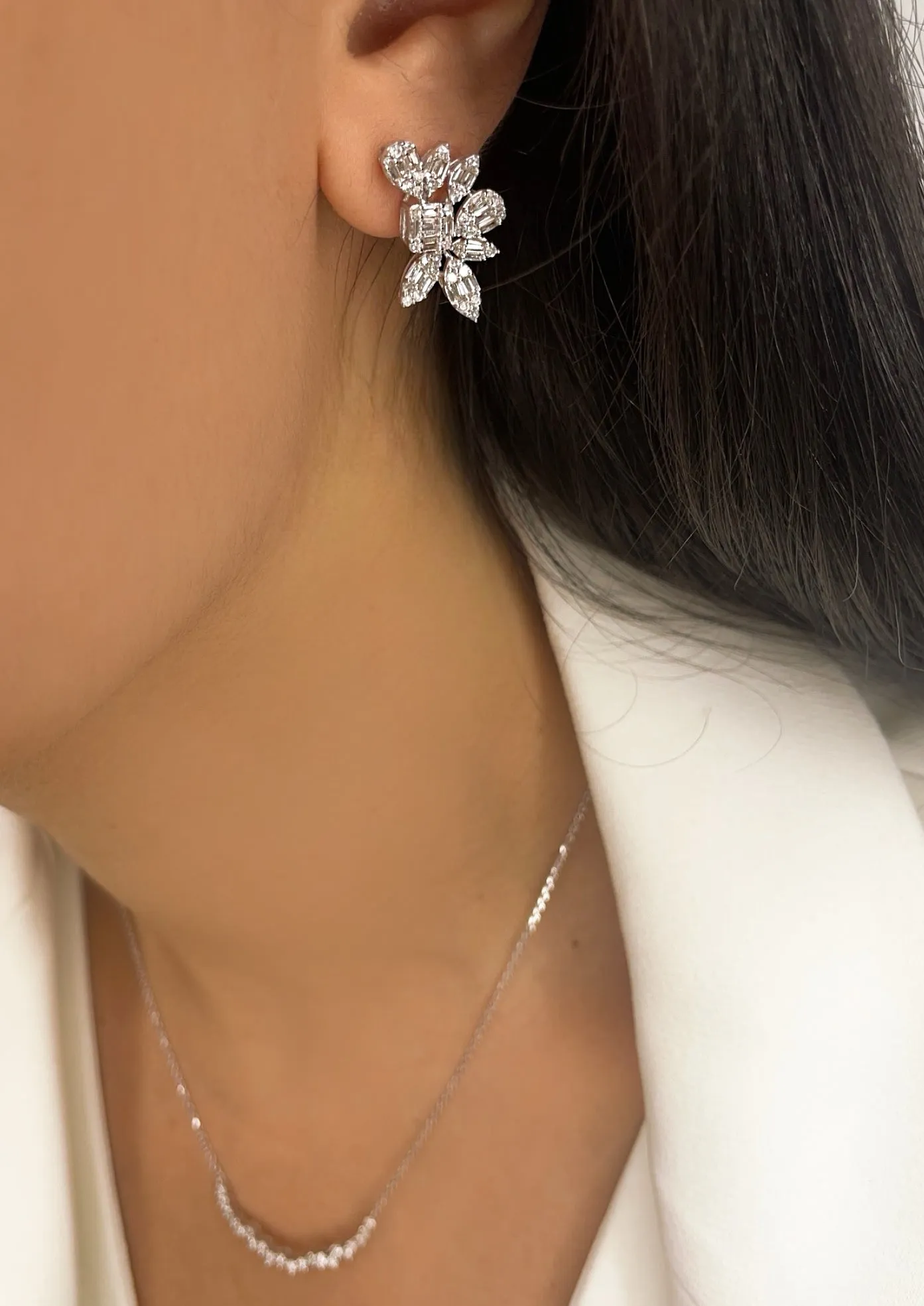 White Gold Diamond Baguette Cluster Earrings ONLINE EXCLUSIVE sold by Meira T product image thumbnail 2