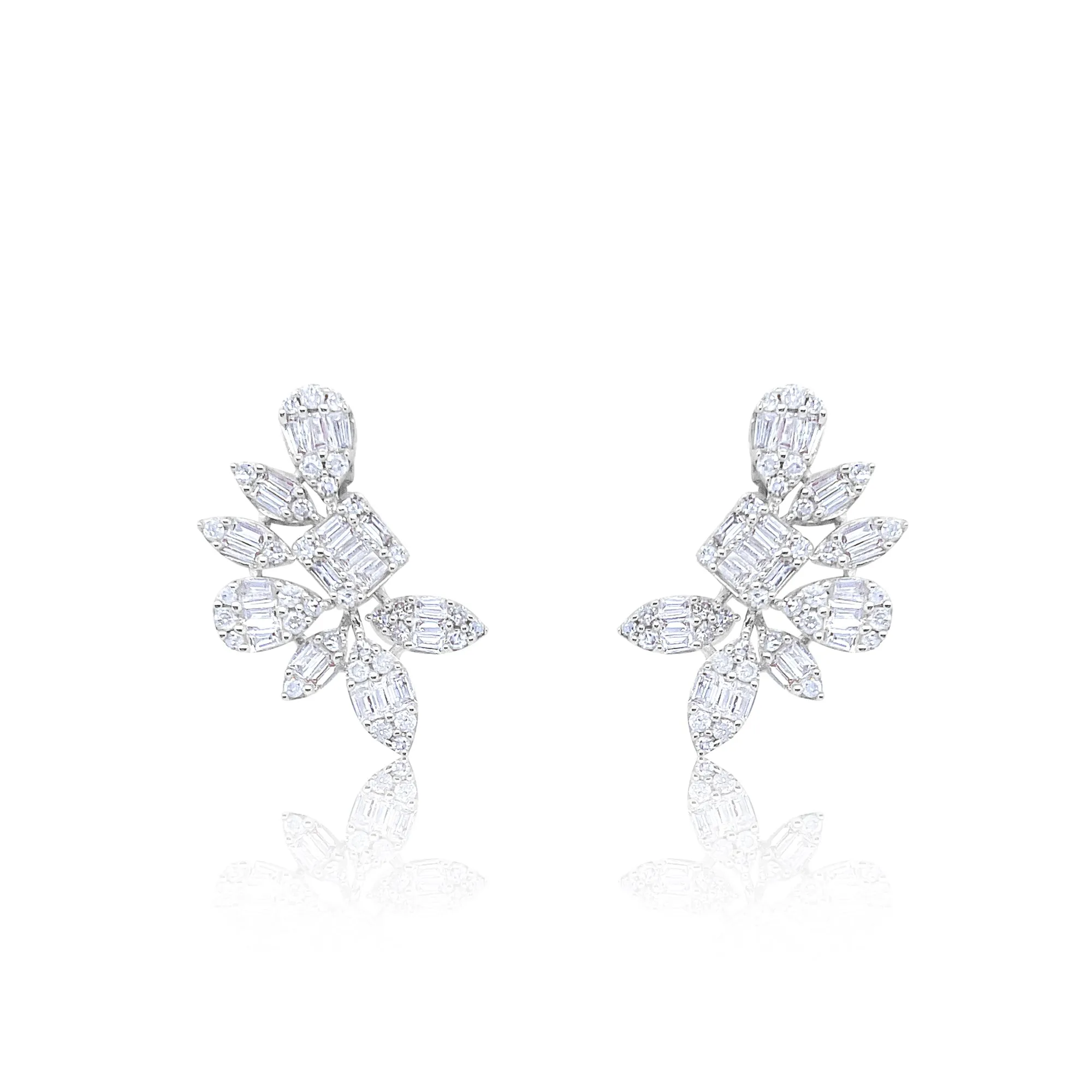 White Gold Diamond Baguette Cluster Earrings ONLINE EXCLUSIVE sold by Meira T