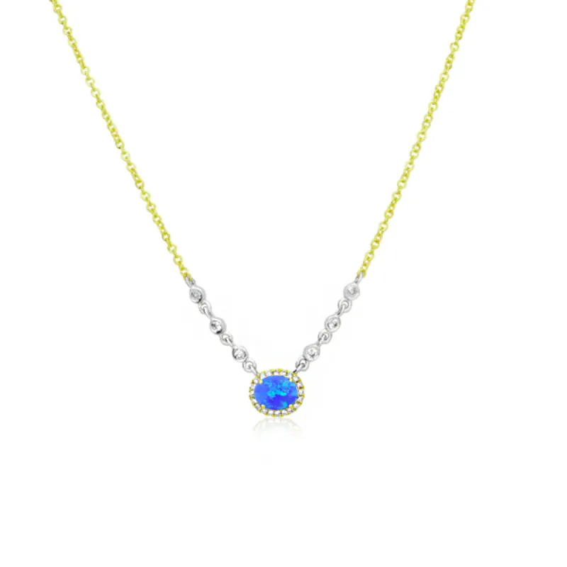 Birthstone Necklace With Diamond Halo | OCTOBER Opal sold by Meira T