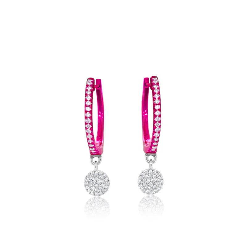 Electric Pink Diamond Disc Charm Huggies sold by Meira T