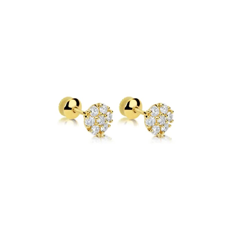 The Drop # 11 Lab Grown Yellow Gold Dainty Diamond Flower Studs sold by Meira T