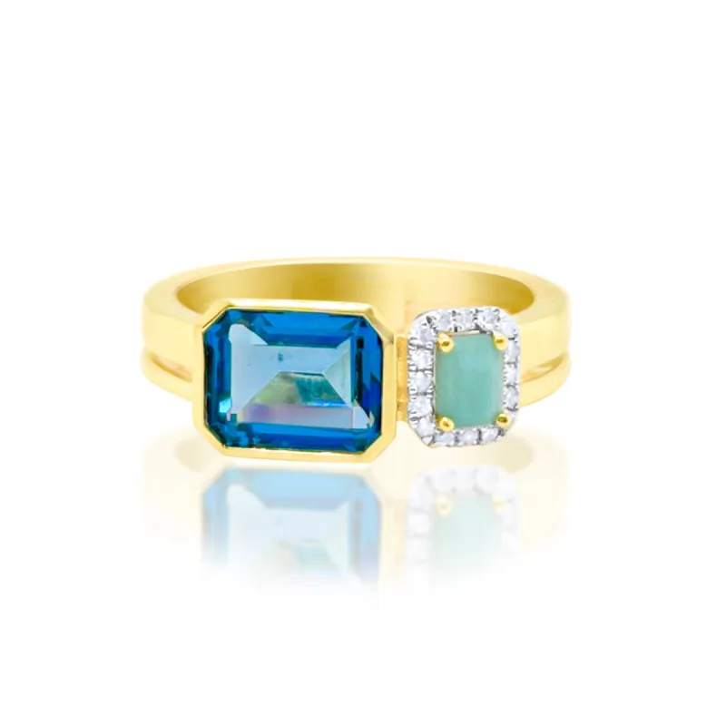 Size 6.5 Yellow Gold Blue Topaz and Amazonite Diamond Ring sold by Meira T