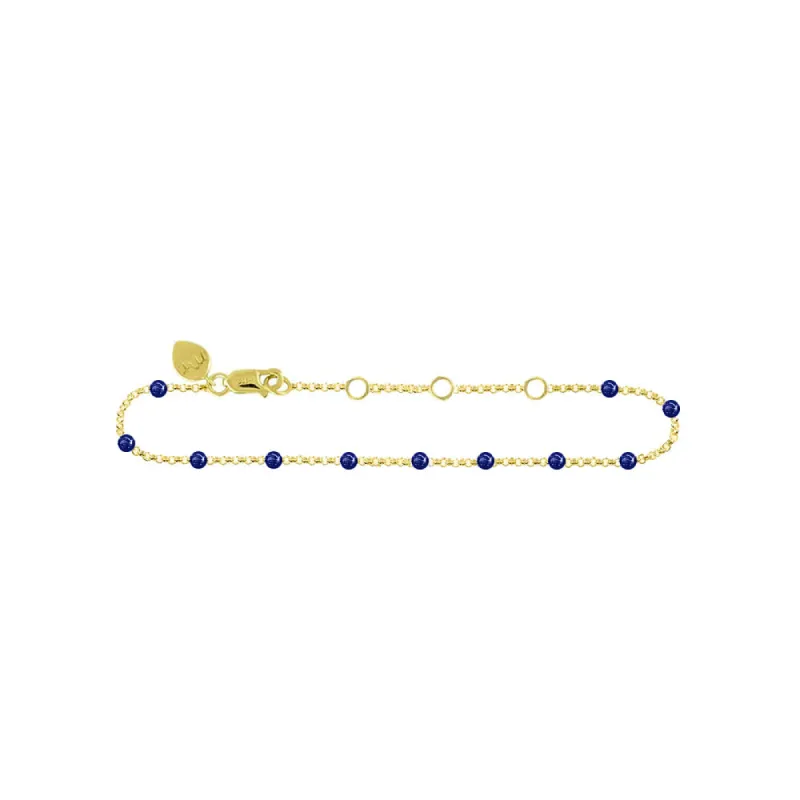 14kt Yellow Gold Navy Enamel Ball Chain Anklet 9 inches sold by Meira T
