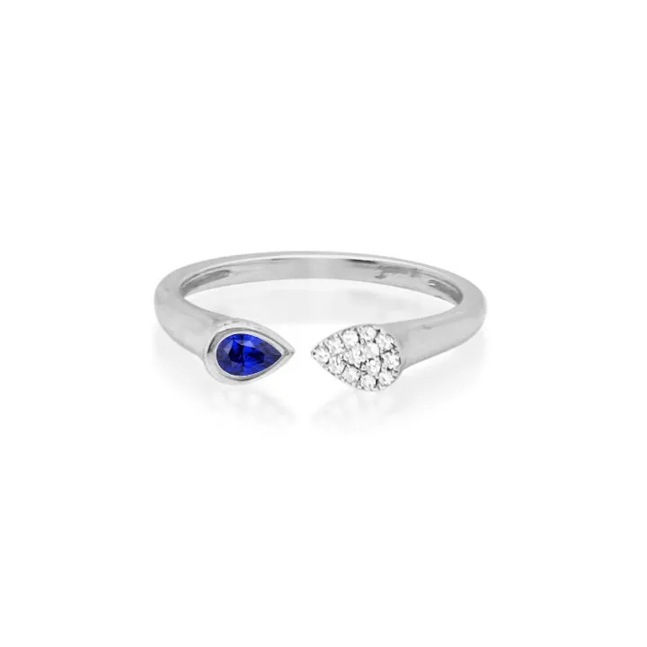 White Gold Blue Sapphire Open Pave Diamond Ring sold by Meira T