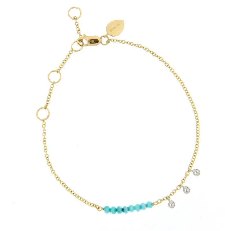 Turquoise Bead Bracelet with Diamond Bezels sold by Meira T