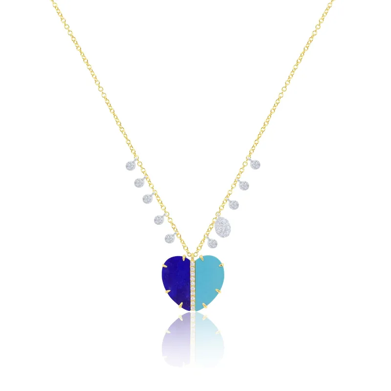 Lapis and Turquoise Undecided Diamond Heart Necklace sold by Meira T