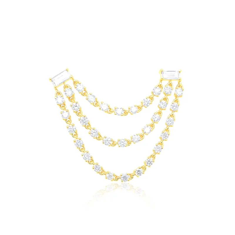 Double Piercing Diamond Baguette and Chain Earring ONLINE EXCLUSIVE sold by Meira T