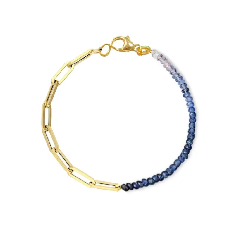 Half and Half Ombre Blue Sapphire Bead and Gold Plated Paperclip Chain Bracelet- ALL NEW BOUTIQUE EXCLUSIVE sold by Meira T