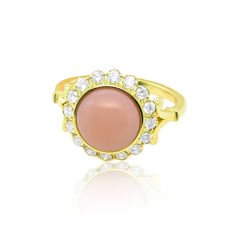 Yellow Gold Pink Opal and Diamond Ring sold by Meira T