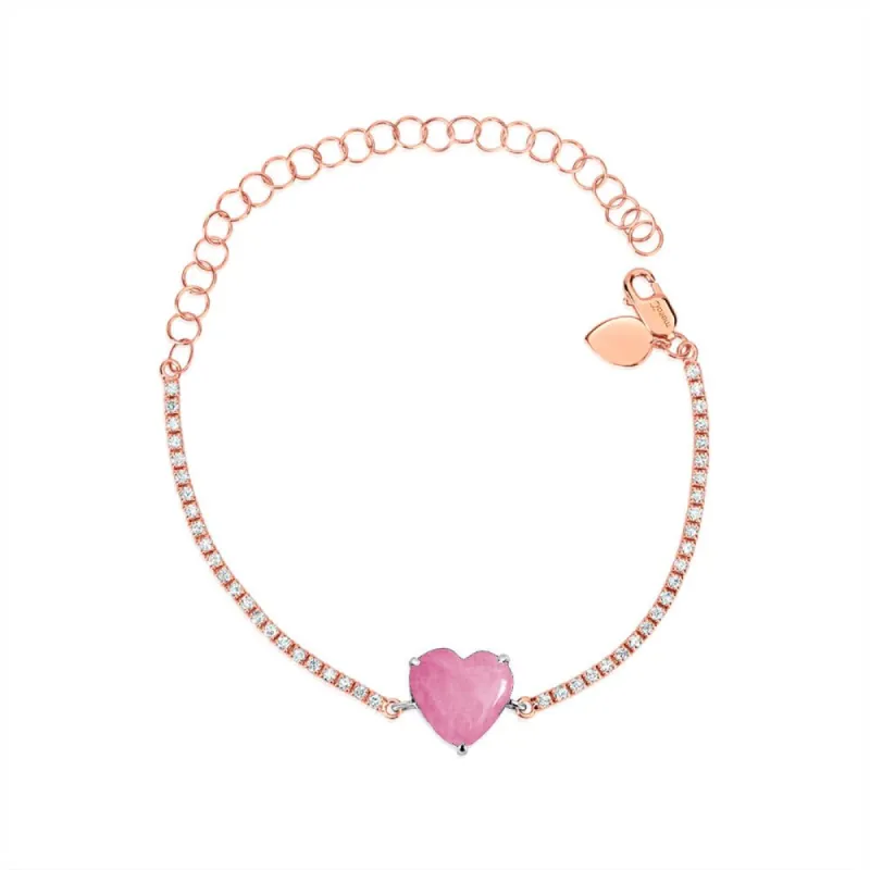 Rose Gold Tennis Bracelet with Pink Heart sold by Meira T