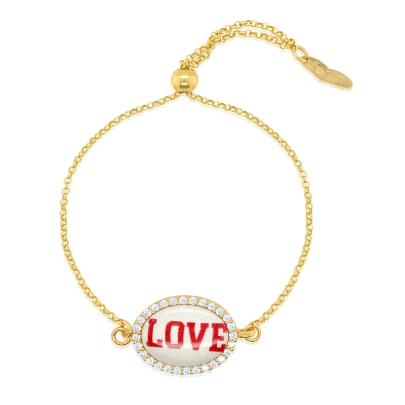 Yellow Gold Plated and CZ Oval Love Bracelet sold by Meira T