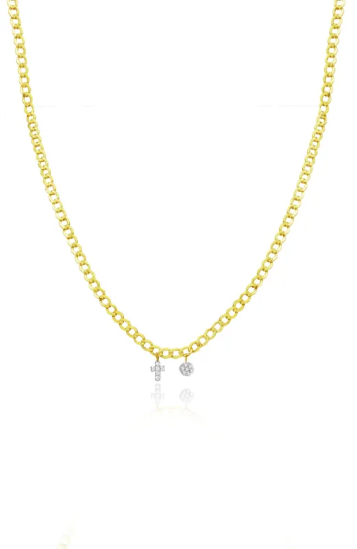 Cuban Chain Diamond Cross and Disk Necklace sold by Meira T
