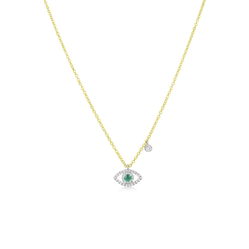 Yellow Gold Emerald and Diamond Evil Eye Necklace sold by Meira T