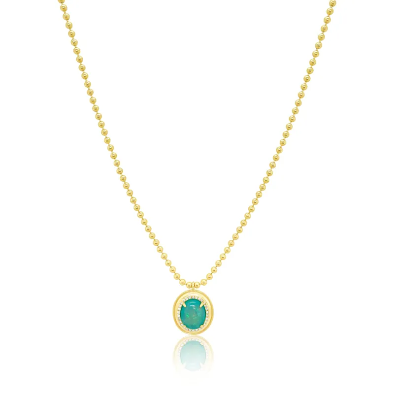 Yellow Gold Ball Chain and Opal Pendant Necklace sold by Meira T