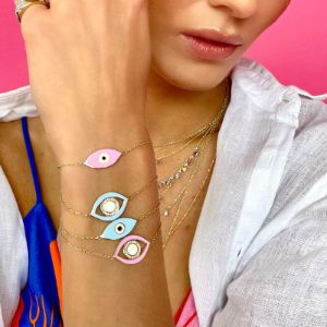 Yellow Gold Pink Evil Eye Bracelet sold by Meira T