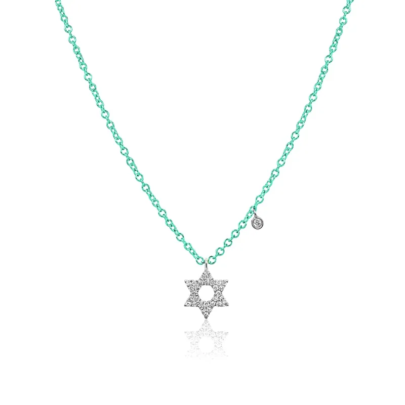 Mermaid Blue Jewish Star Diamond Charm Necklace sold by Meira T