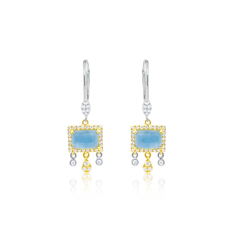 Two Tone Gold Milky Aqua Diamond Earrings sold by Meira T