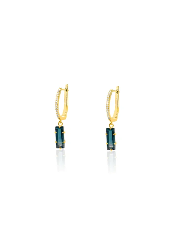 Yellow Gold and Diamond Hanging Earrings Blue Tourmaline sold by Meira T