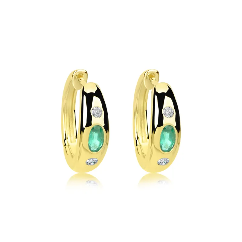 Yellow Gold Emerald and Diamond Huggies sold by Meira T