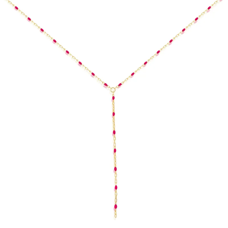 Yellow Gold Enamel Pink Lariat sold by Meira T