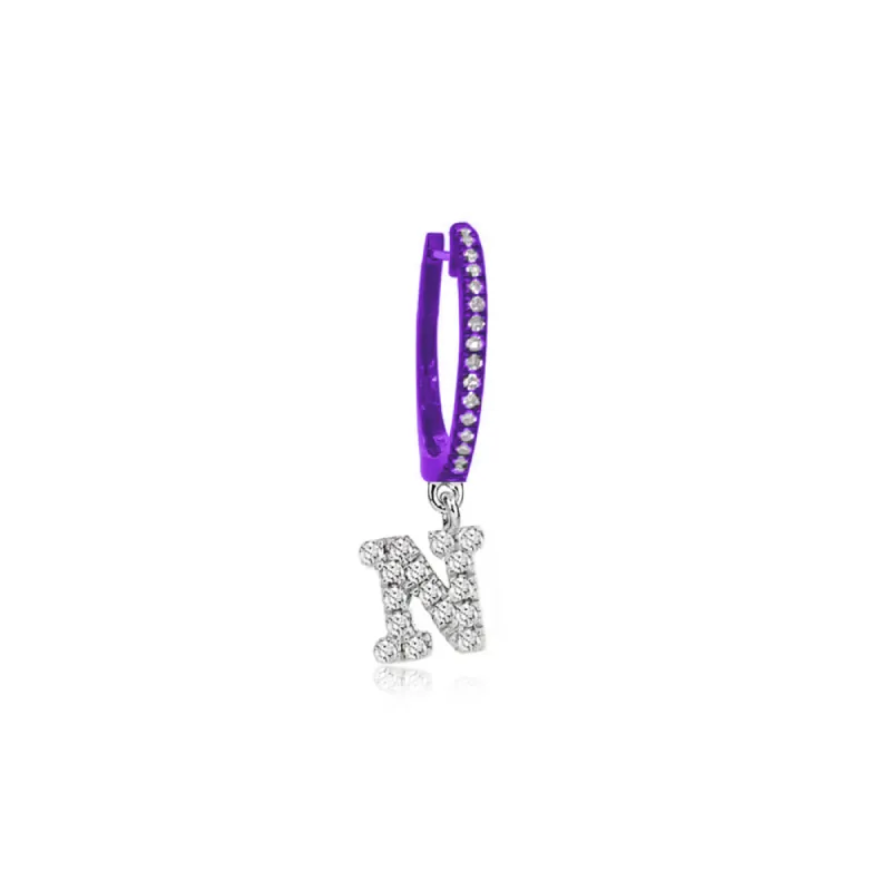 Groovy Purple Initial Diamond Huggie sold by Meira T