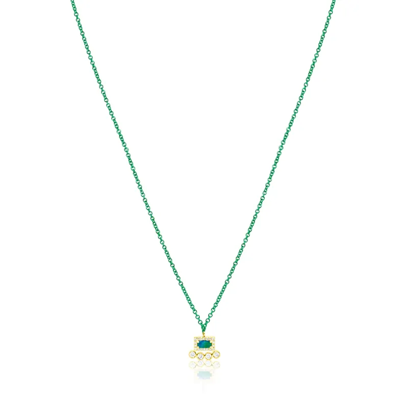 14kt Gold Electric Green Opal Diamond Necklace sold by Meira T