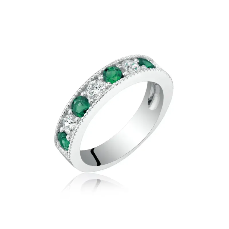 White Gold Diamond and Emerald Filagree Ring- size 6.5 sold by Meira T