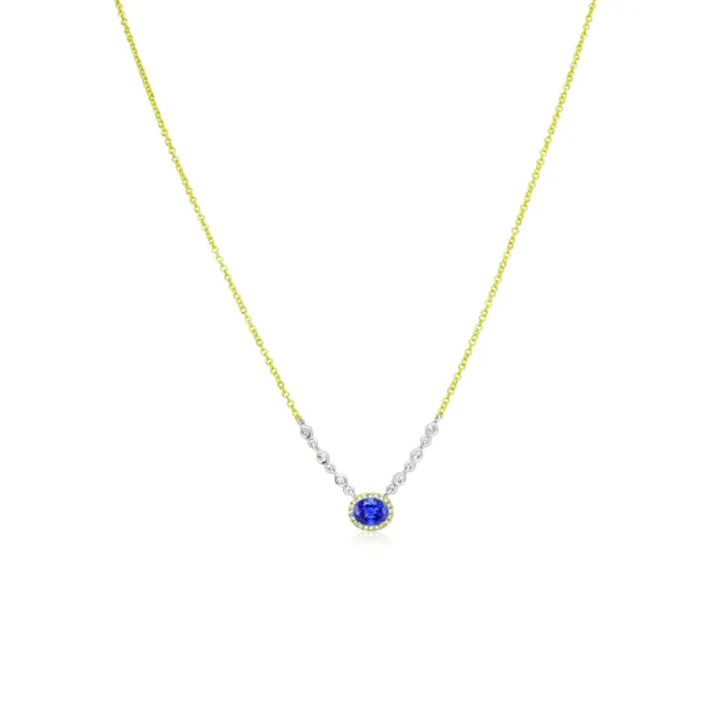 Dainty Blue Sapphire Diamond Halo Necklace sold by Meira T