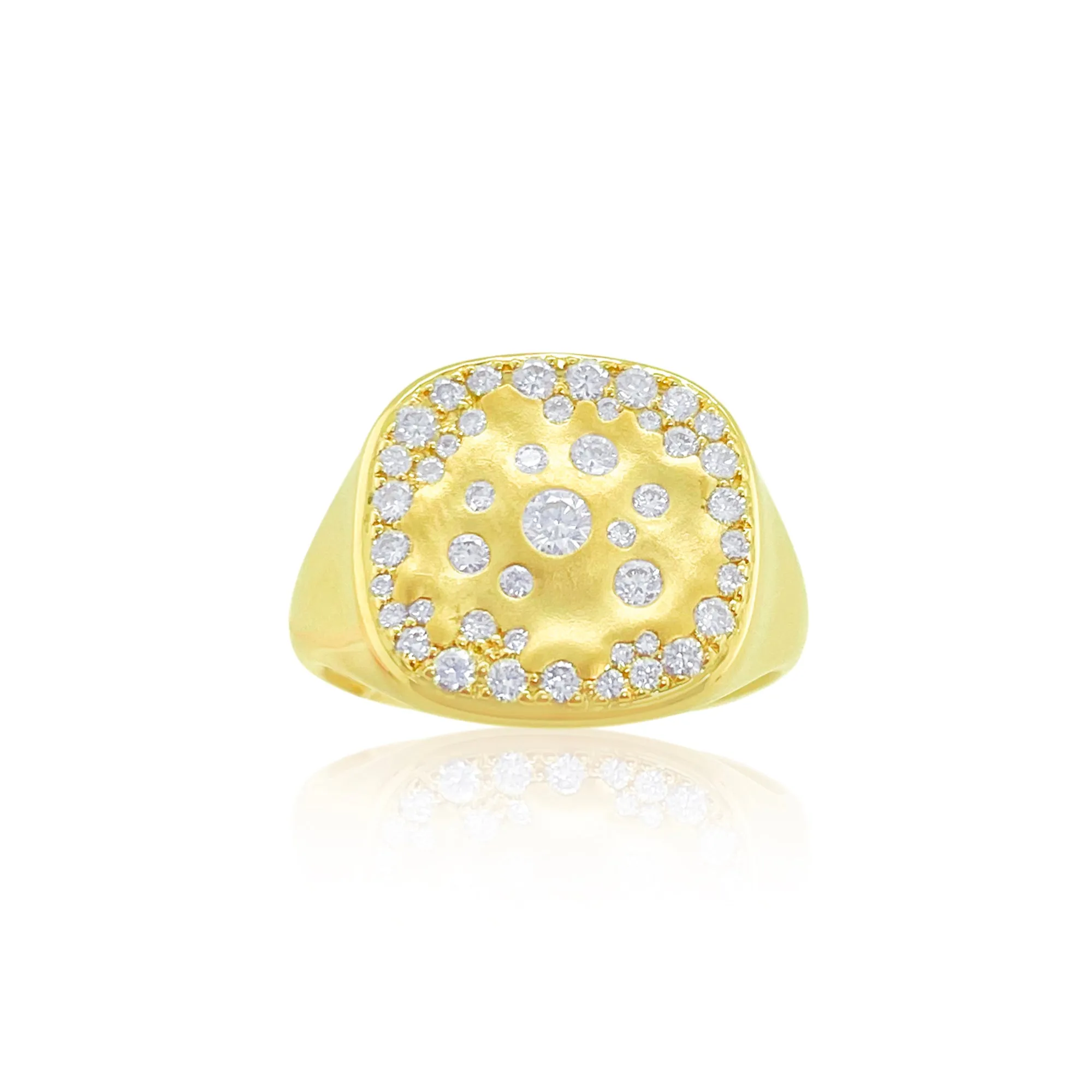 Yellow Gold Diamond Encrusted Signet Ring sold by Meira T