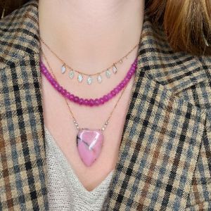 Pink Sapphire Beaded Statement Necklace sold by Meira T