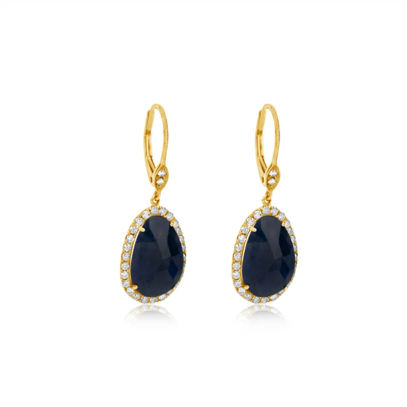 Yellow Gold and Blue Sapphire Diamond Dangle Earrings sold by Meira T