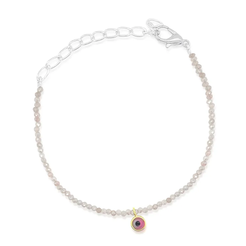 Dainty Rose Quartz Evil Eye Bracelet sold by Meira T