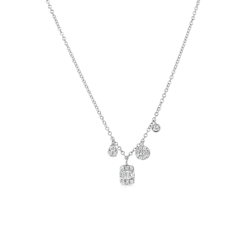 White Gold Dainty Diamond Baguettes and Charms Necklace sold by Meira T
